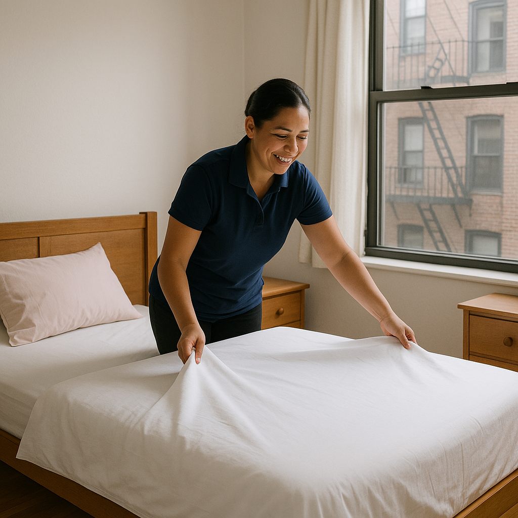 Recurring cleaning: making the bed with fresh sheets