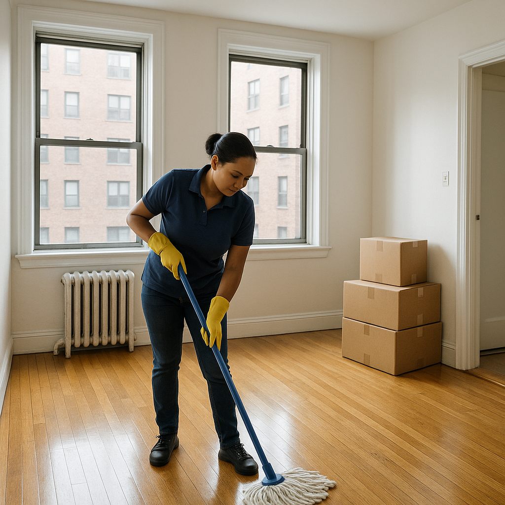 Move-out cleaning: mopping an empty studio