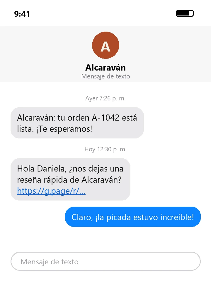 SMS pidiendo una reseña