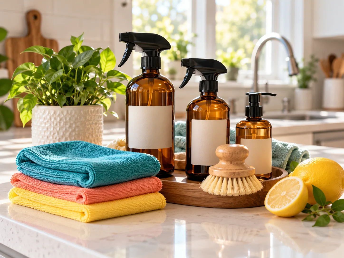 Eco-friendly cleaning supplies and microfiber cloths