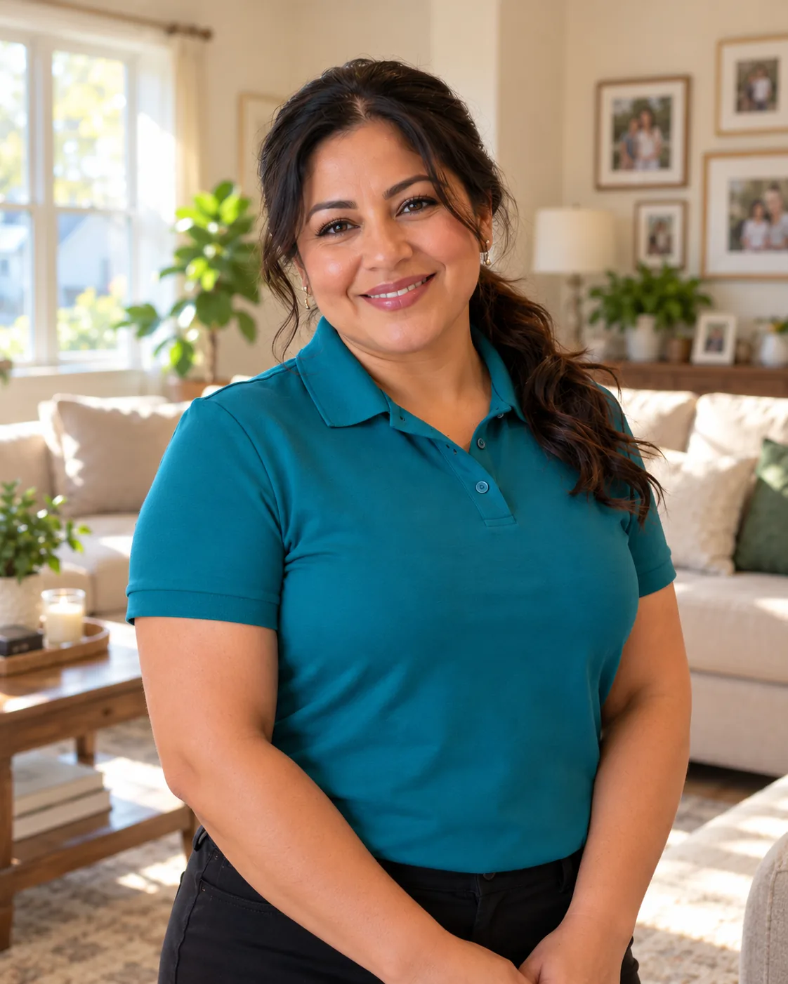 Rosa Martínez in a bright living room