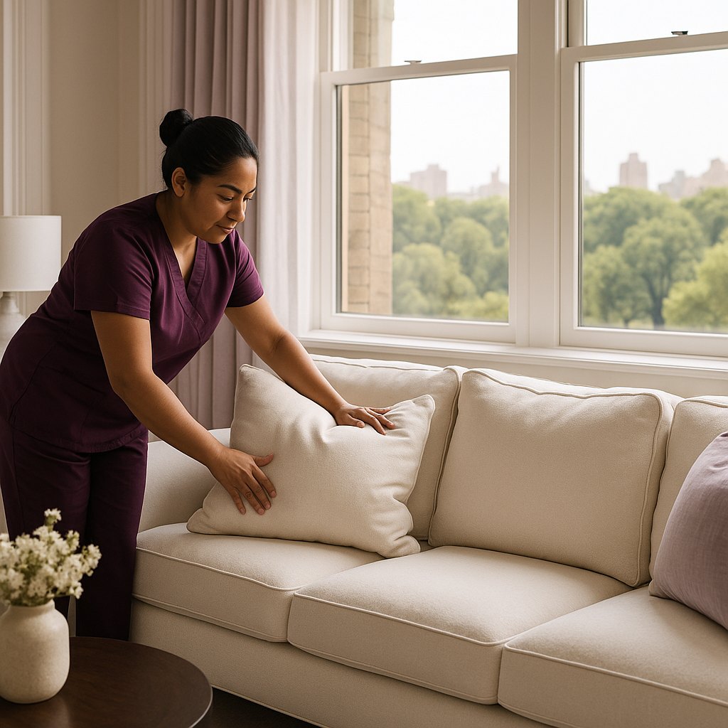 A bright Manhattan living room with a view of Central Park