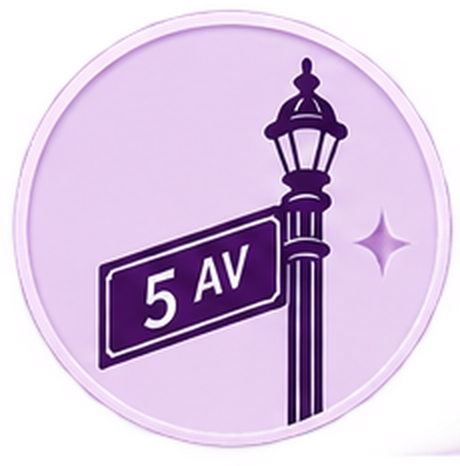 Fifth Ave Maids emblem: a 5 Av street sign and lamp post